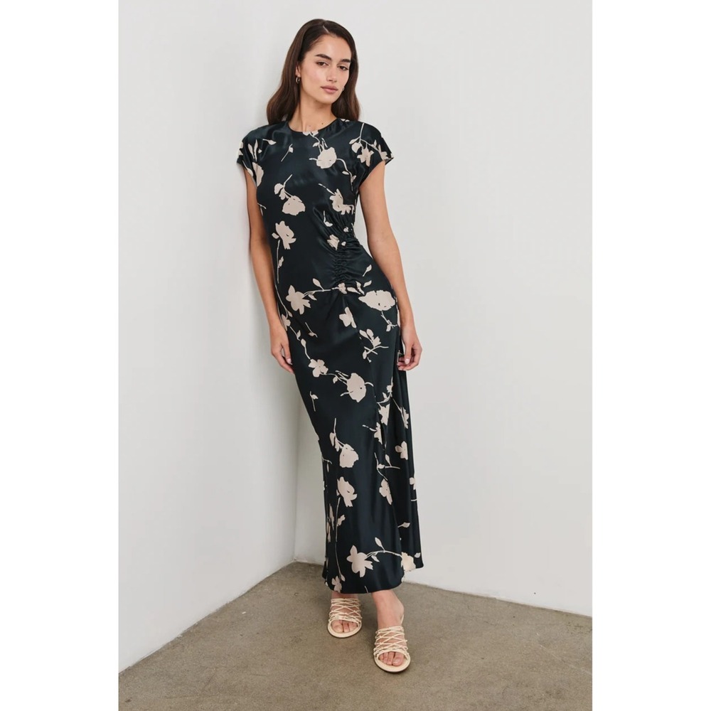 Rails Serenity Midnight Roses Navy Floral Satin Maxi Dress M Romantic Cocktail